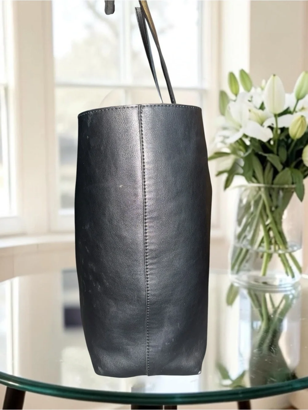 Black and Blue Reversible Tote with Bag Charm